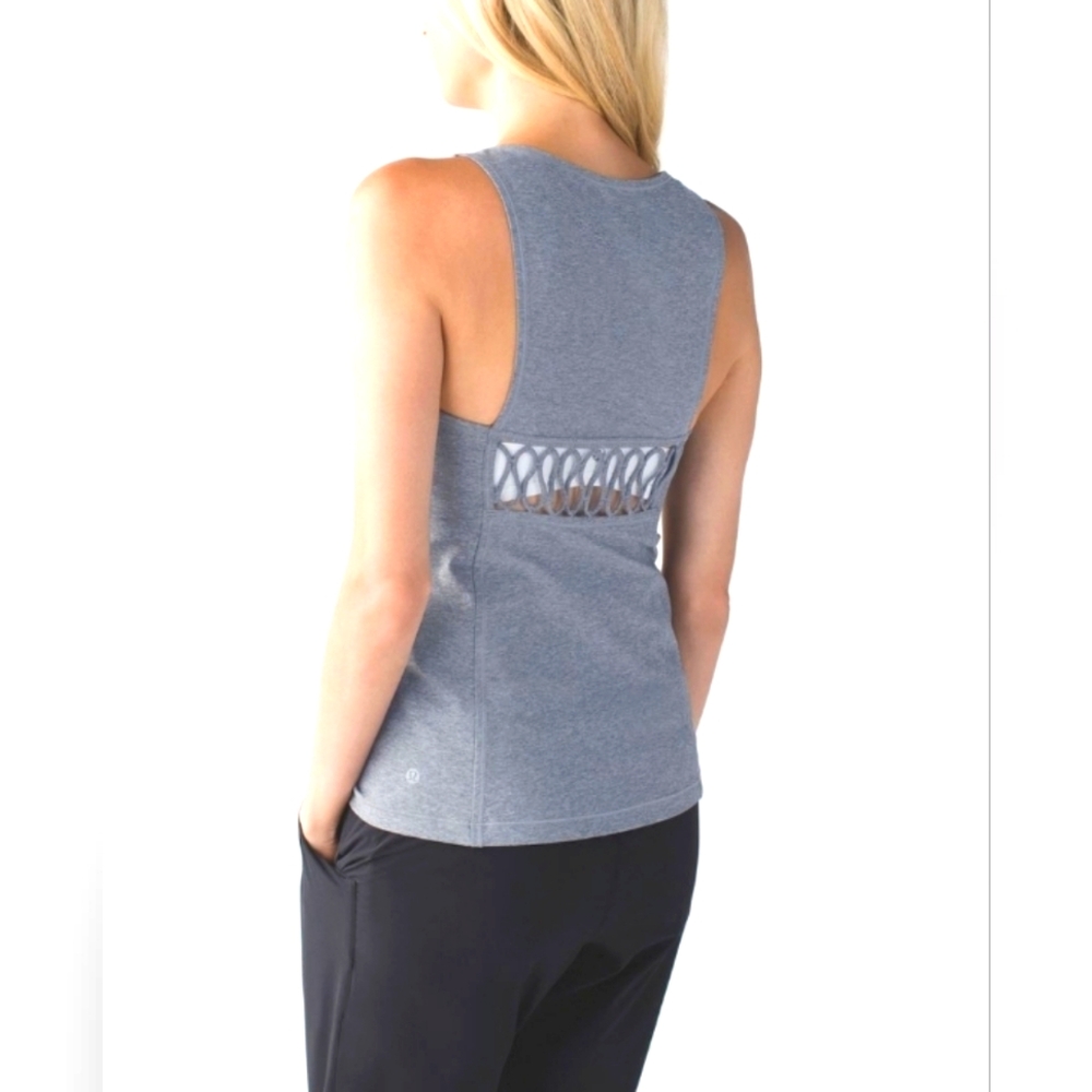 Lululemon Sweaty Or Not Tank Heathered Slate Top PTP 16.5